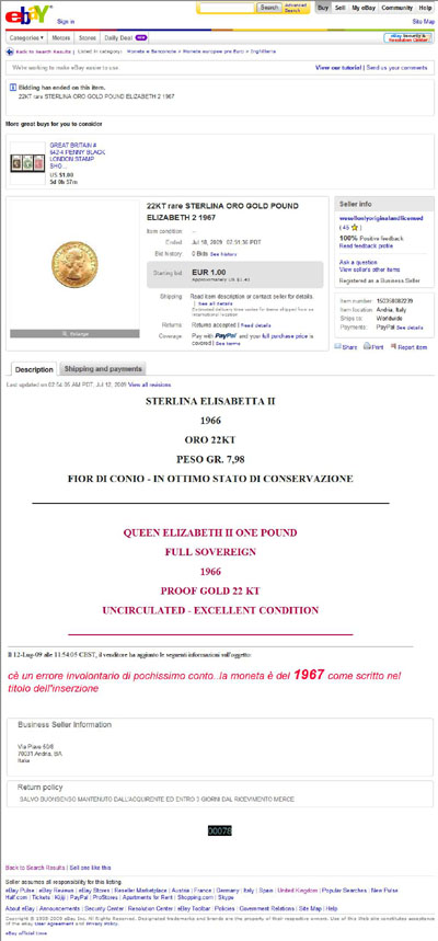 wesellonlyoriginalandlicensed eBay Listing Using Our Elizabeth II Sovereign First Type Obverse Image